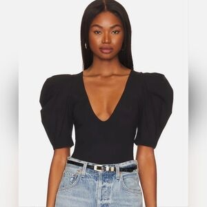 Free People Va Va Voop Puff Sleeve Bodysuit in Black - Small